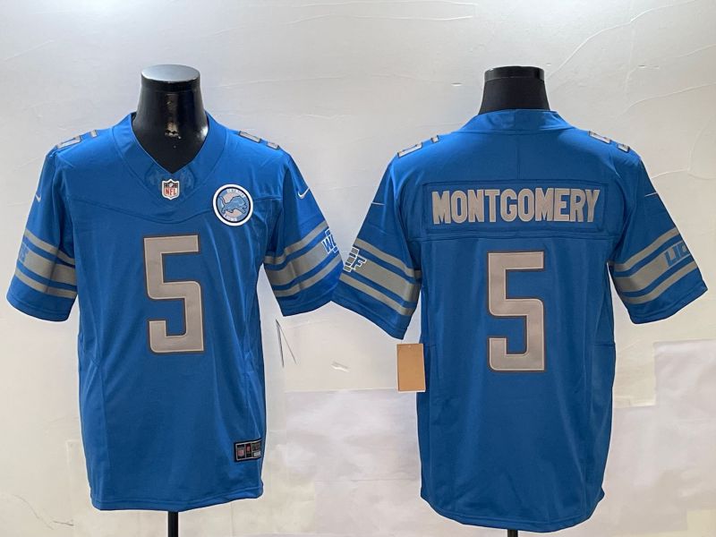 Men Detroit Lions #5 Montgomery Blue three generations 2024 Nike Limited NFL Jersey style 01021